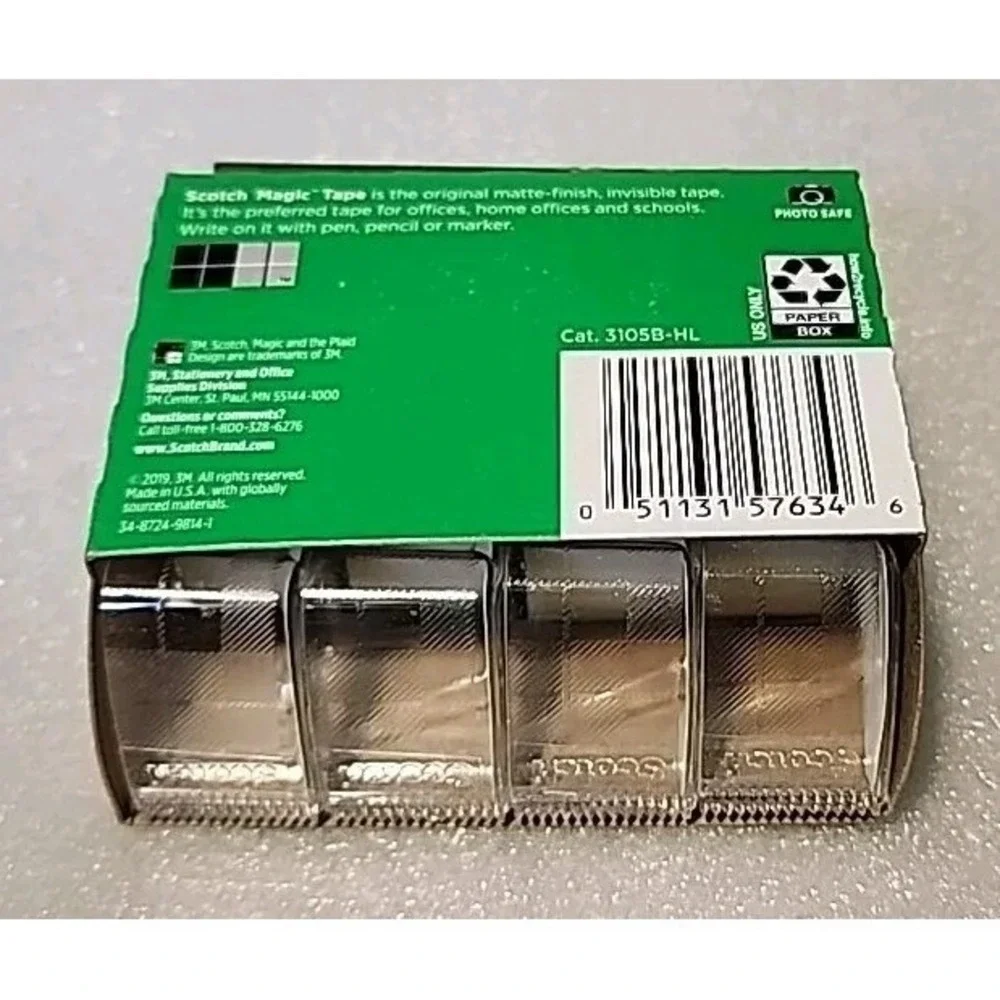 Scotch Magic Tape 3/4 x 325 In 4 Rolls with Dispensers 3105B-HL Matte Invisible